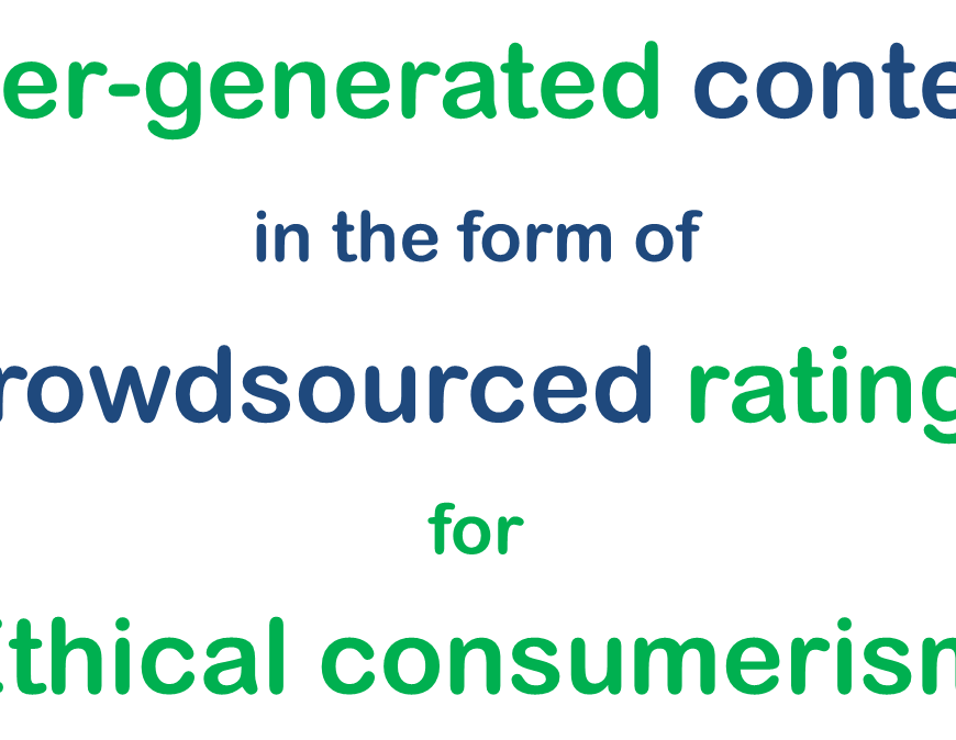 User-generated ratings for ethical consumerism. The image text reads: User-generated content in the form of Crowdsourced ratings for Ethical consumerism