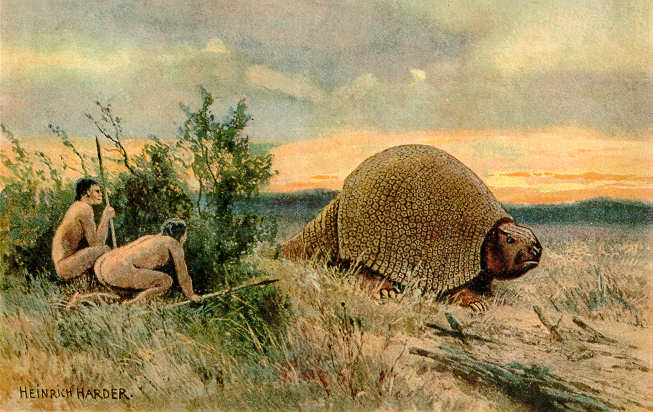 Is the Paleo Diet heathy? A 20th century painting of two hunter-gatherers hunting a glyptodon in the Paleolithic era.